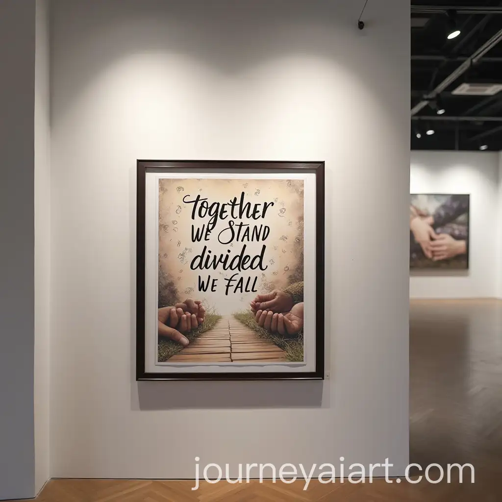 Art-Print-Featuring-TOGETHER-WE-STAND-DIVIDED-WE-FALL-in-Elegant-Typography-with-Symbolic-Imagery-of-Unity-and-Division
