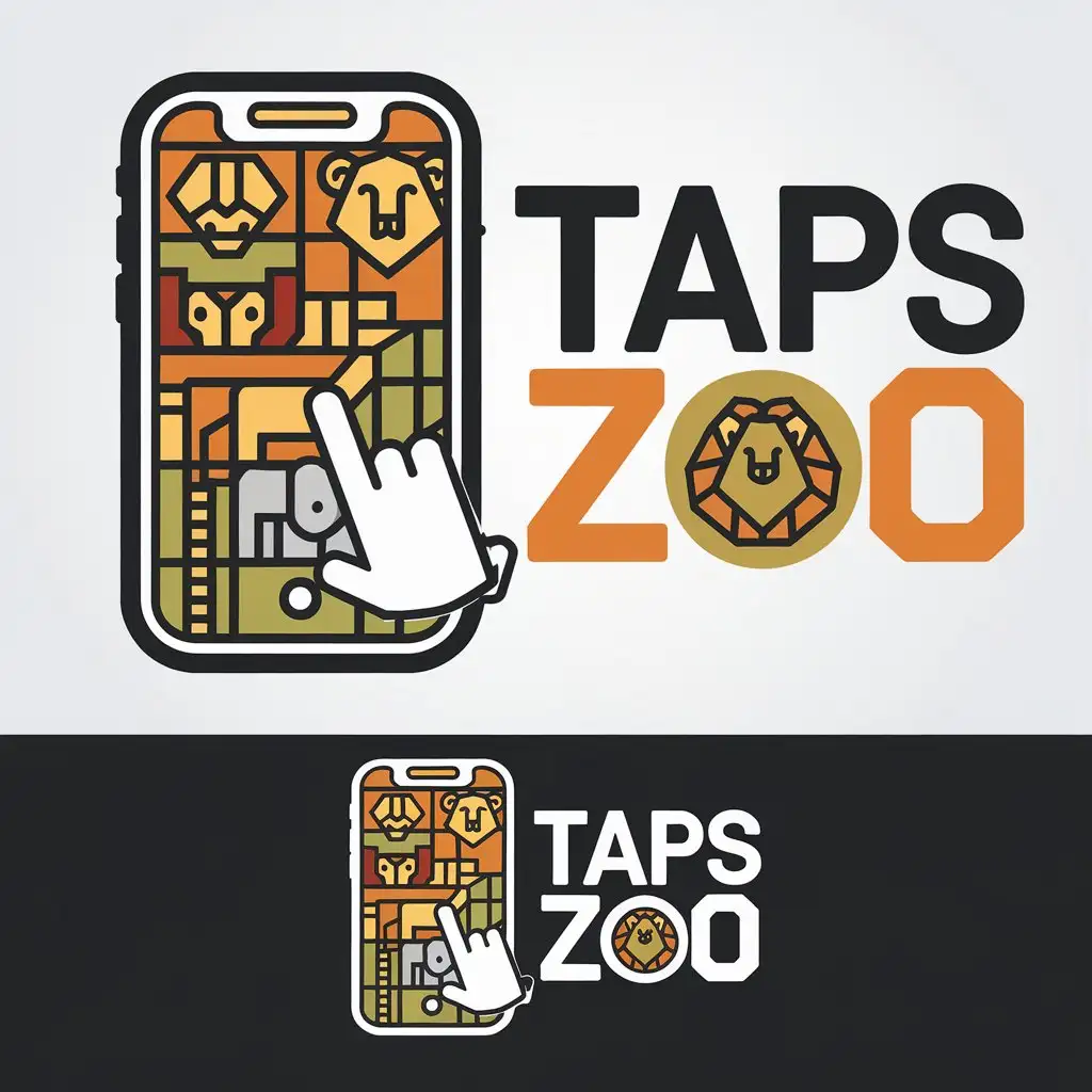 a vector logo design,with the text "Taps Zoo", main symbol:zoo, finger, phone screen,Moderate,be used in Entertainment industry,clear background