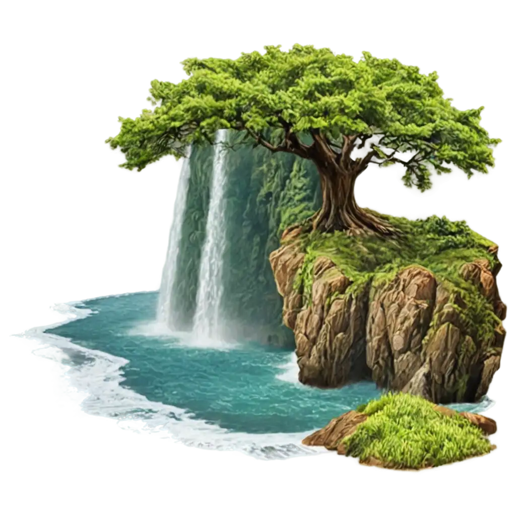 Beautiful-Waterfall-and-Fruit-Tree-PNG-Image-A-Scenic-Landscape-of-Waves-and-Nature