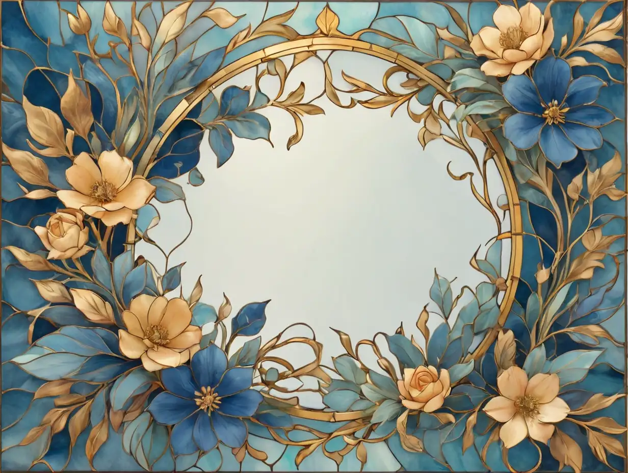 watercolor blue gold stained glass floral frame