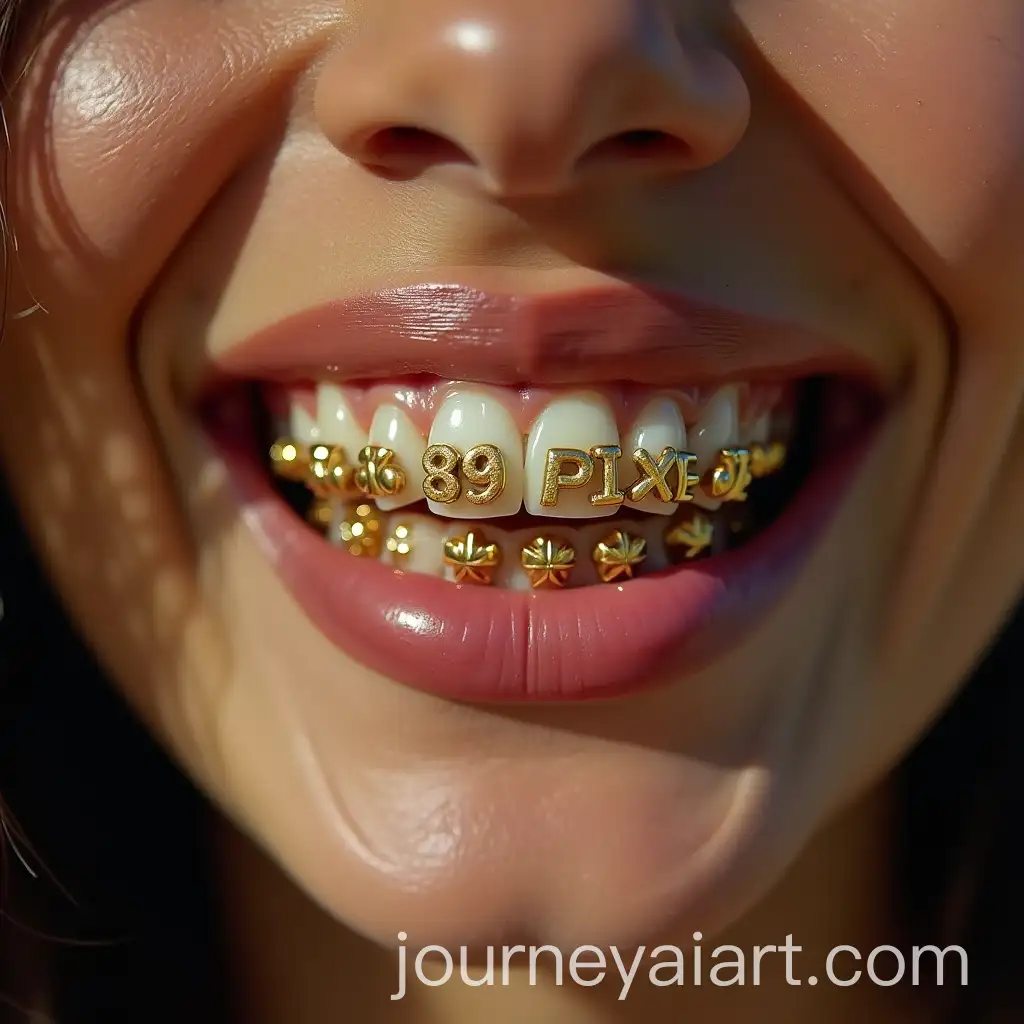 AI-Image-Prompt-ExpansionCloseup-Portrait-of-a-Person-with-Gold-Dental-Grills-Spelling-89-PIXELS-in-Urban-Street-Style
