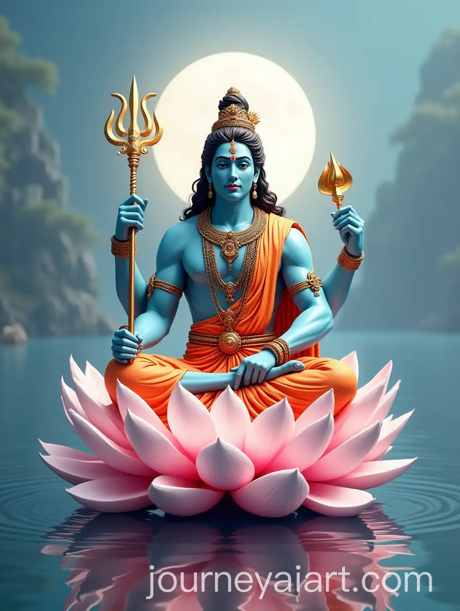 Hindu-Gods-Brahma-Vishnu-and-Mahesh-Sitting-on-Lotus-Flowers