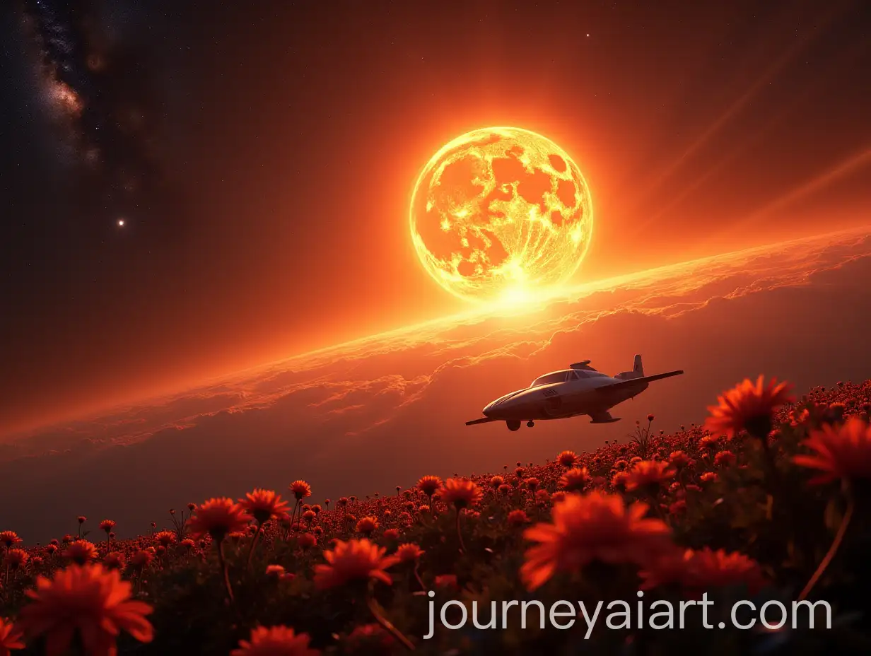 Futuristic-Logistics-Ship-with-Plane-Approaching-in-Milky-Way-with-Flower-Life-Symbol
