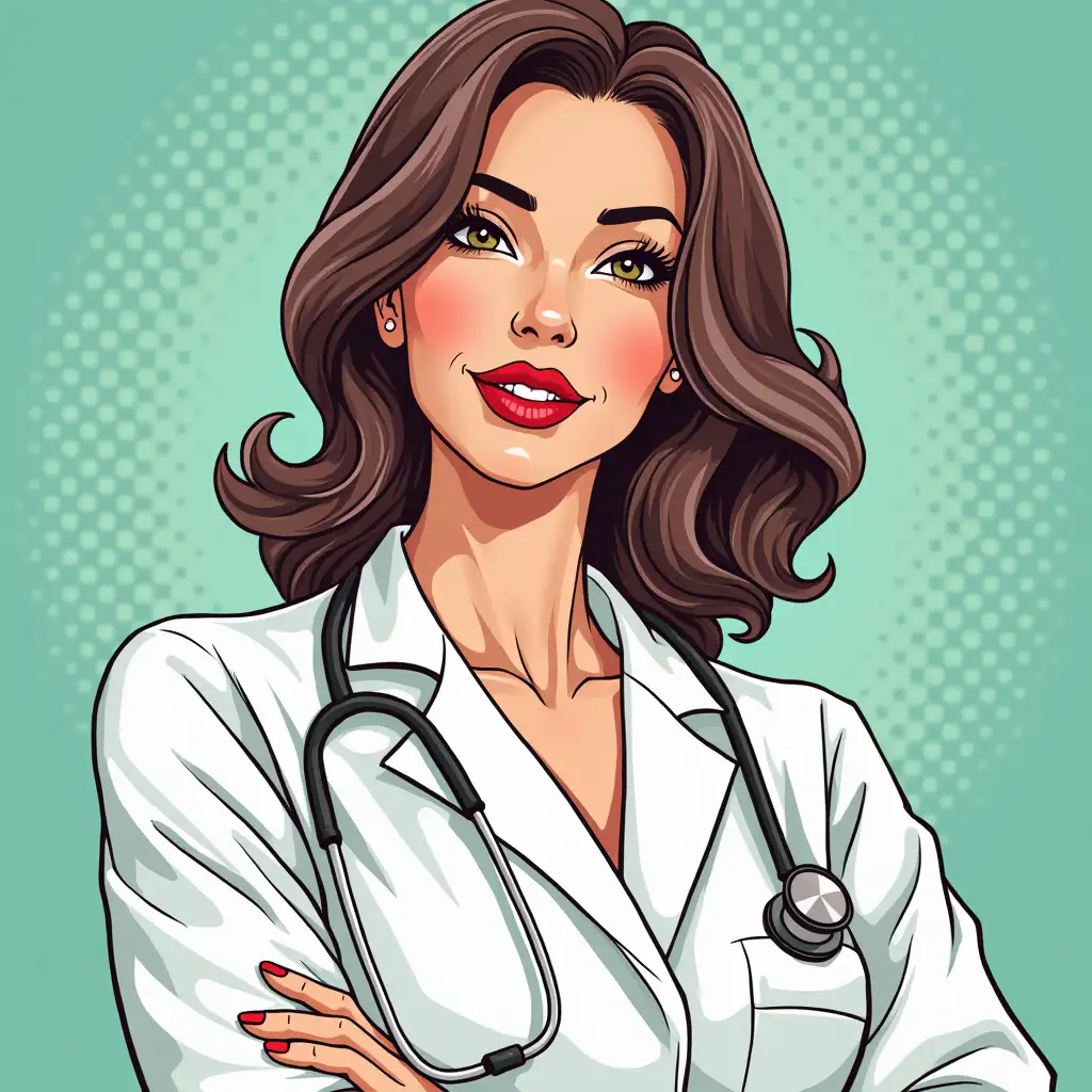 A female otolaryngologist doctor in pop art style