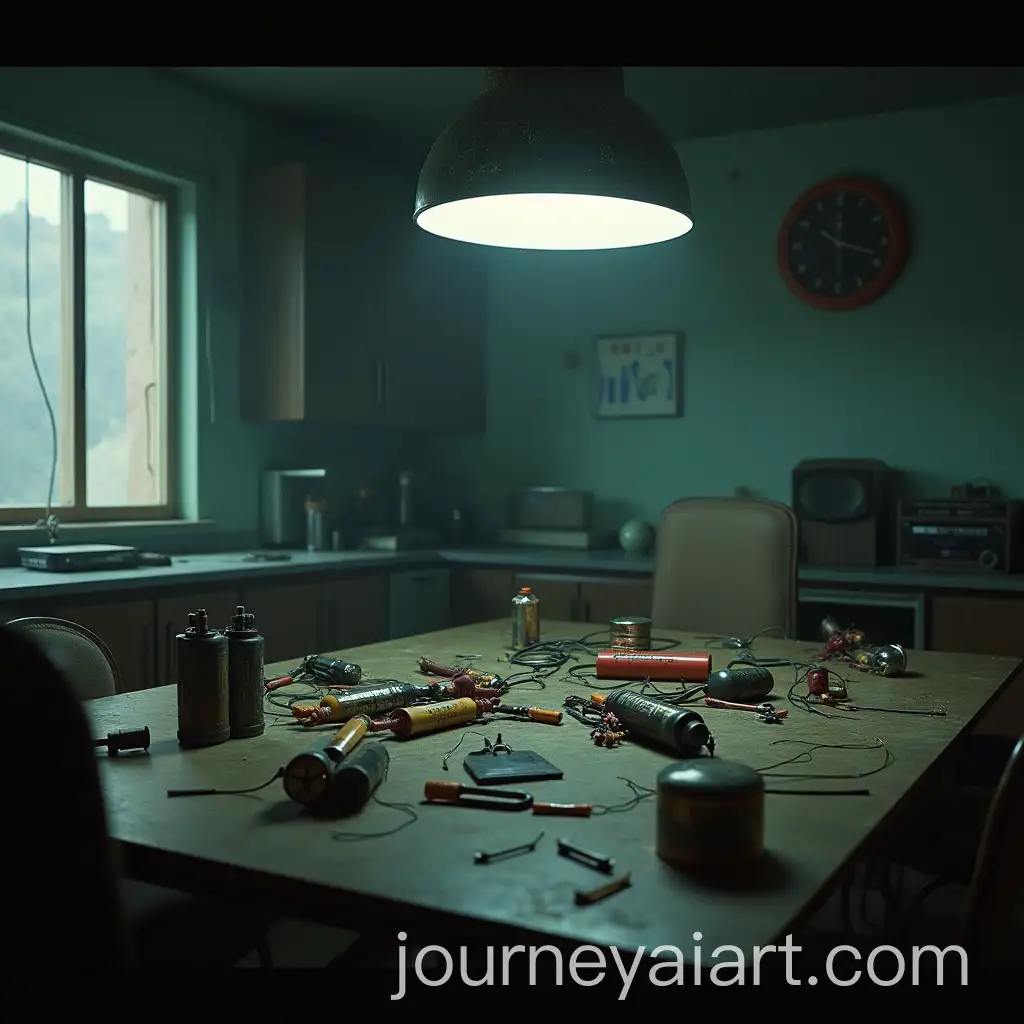 Futuristic-RunDown-Apartment-with-Tools-and-BombMaking-Materials-in-Blade-Runner-Style