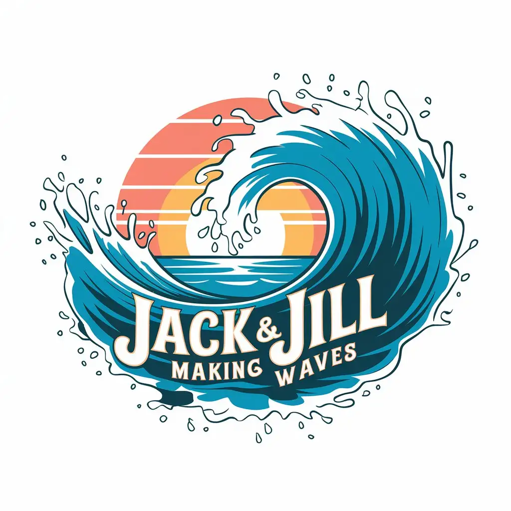 LOGO Design For Jack Jill Making Waves Retro Beach Vibes with Bold Colors and Playful Font