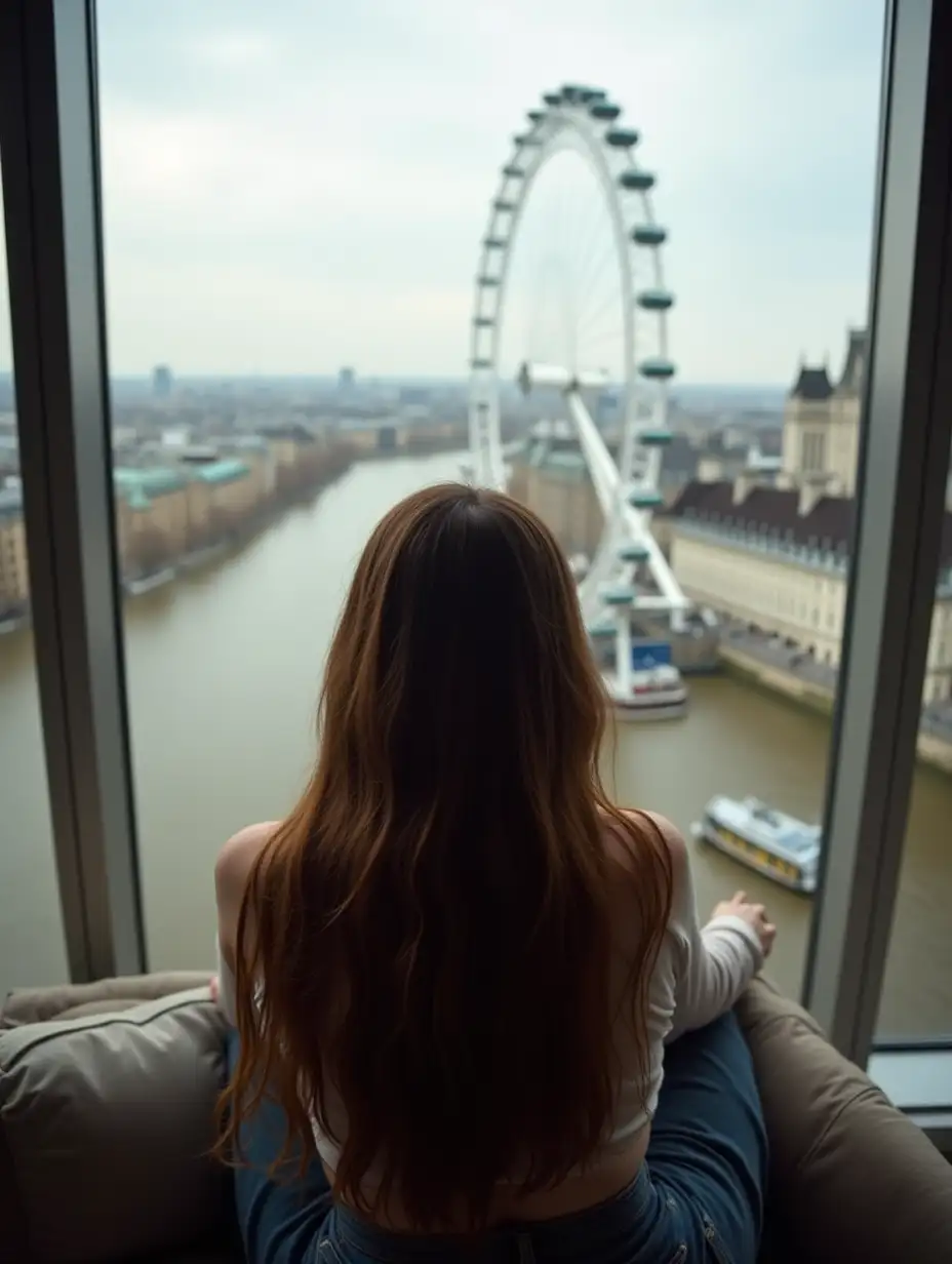 View-of-London-Eye-from-HighRise-with-British-Girl-on-Sofa