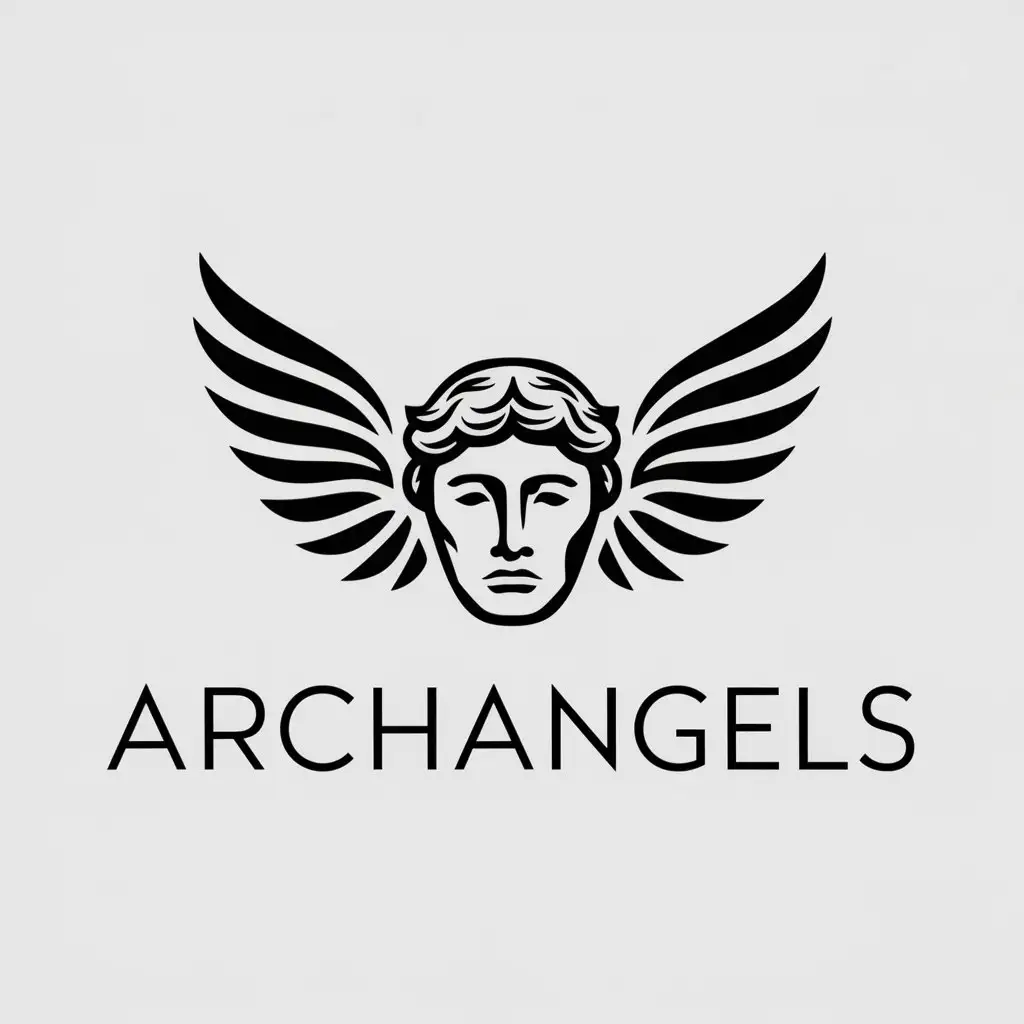 a vector logo design,with the text "Archangels", main symbol:Wings of an angel and Greek face, logo in the style of Massimo Vignelli,Moderate,clear background