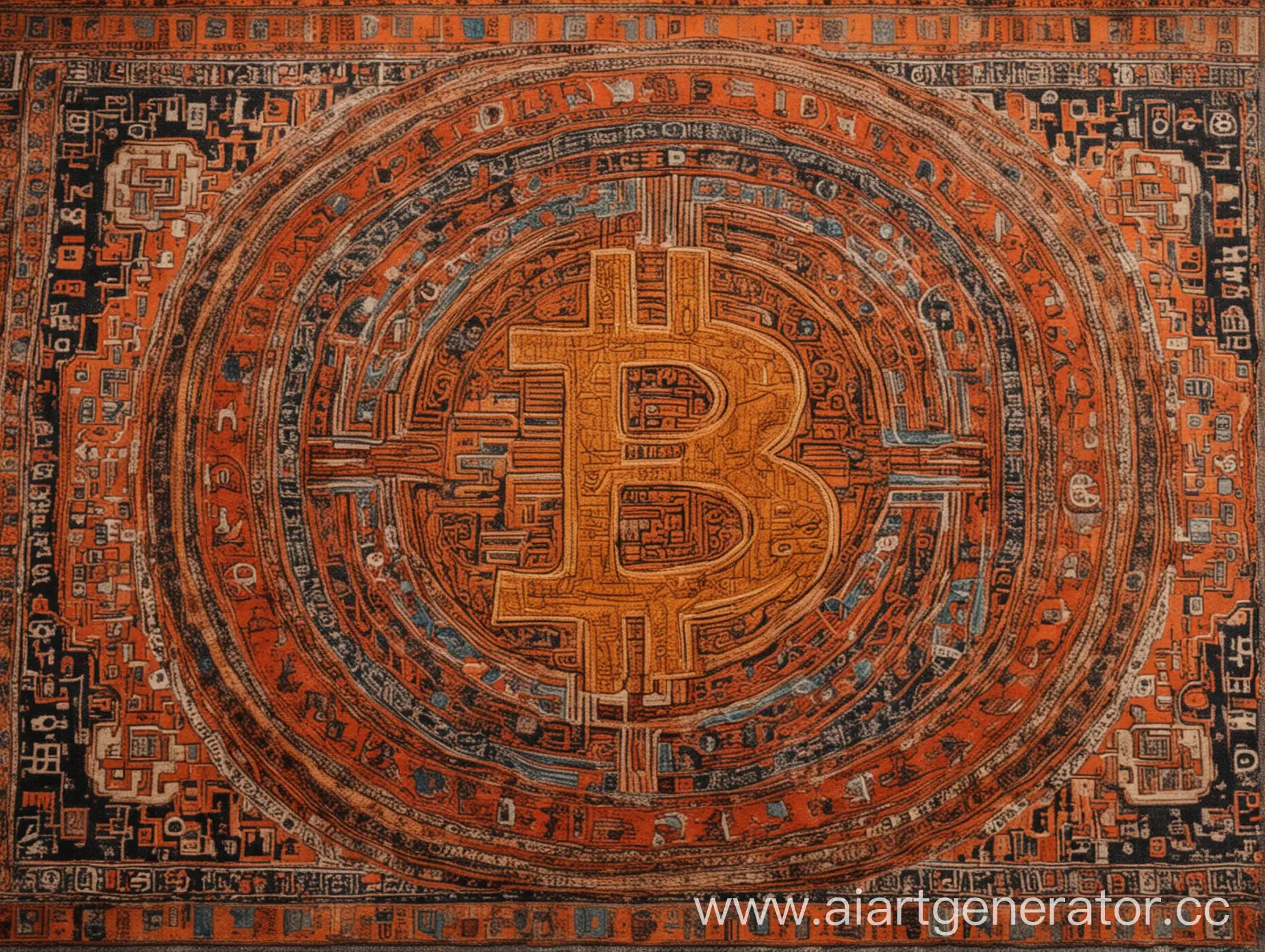 Vintage-Rug-with-Bitcoin-Logo-Drawing