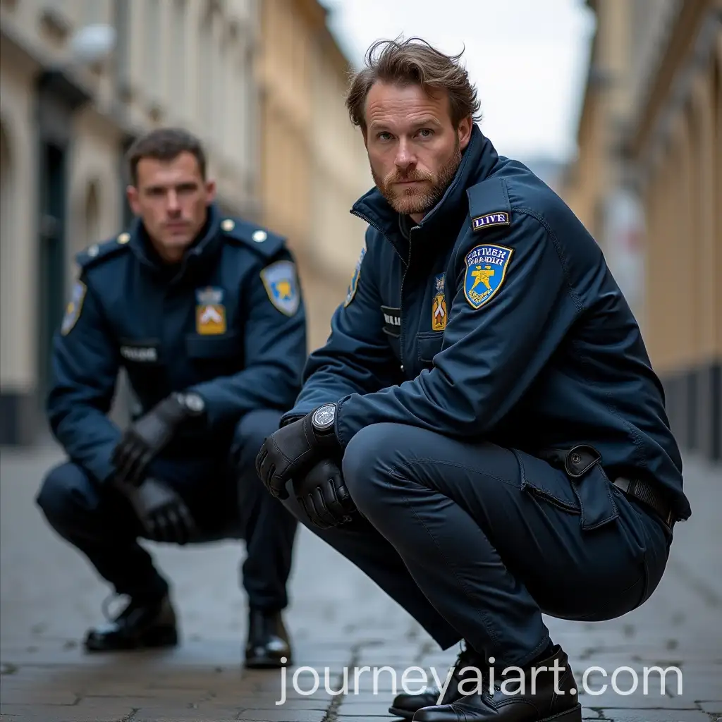 Swedish-Police-Officers-Crouching-in-Tight-Pants