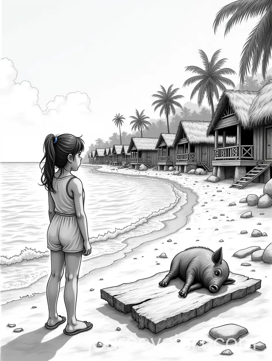 Lila-Observing-the-Remains-of-a-Pig-at-a-Broken-Filipino-Resort-by-the-Seashore