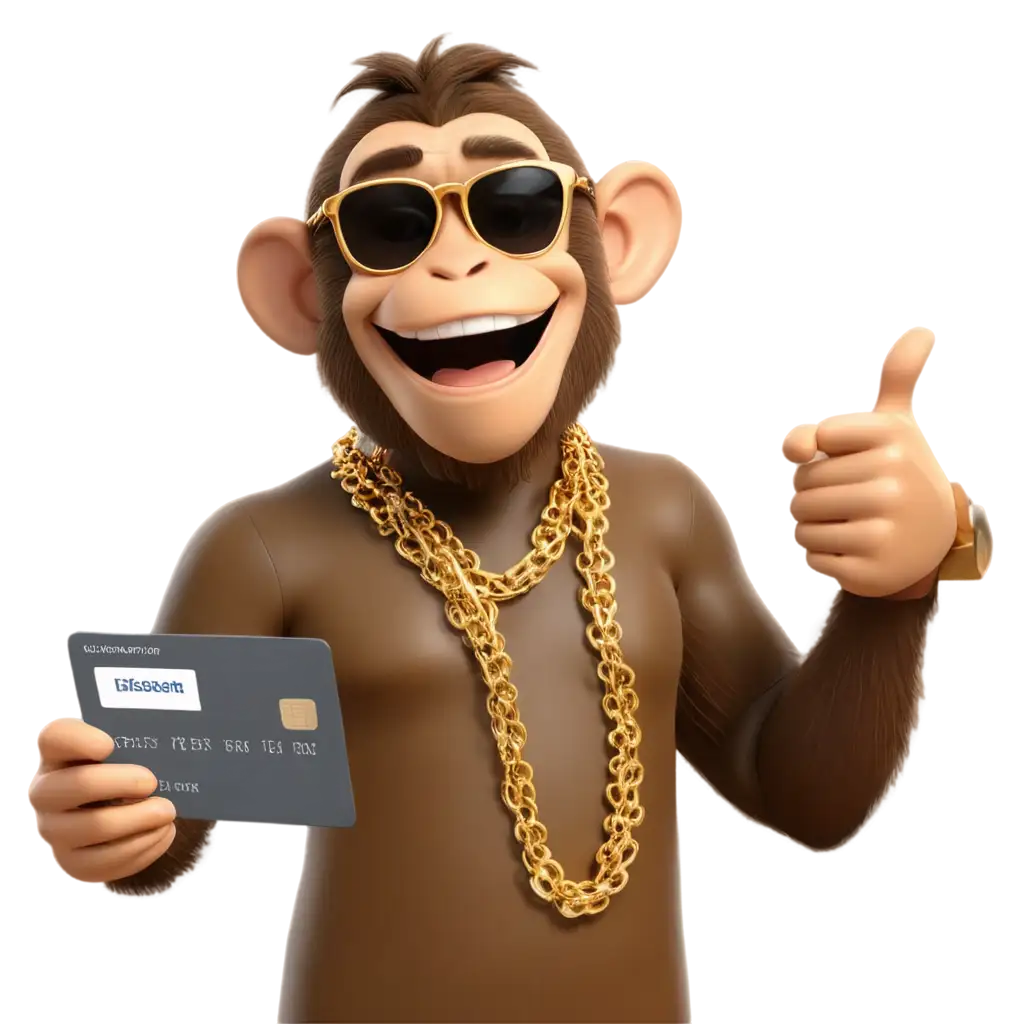 Smiling-Cartoon-Monkey-with-Bank-Cards-PNG-Image-Create-Playful-Financial-Content