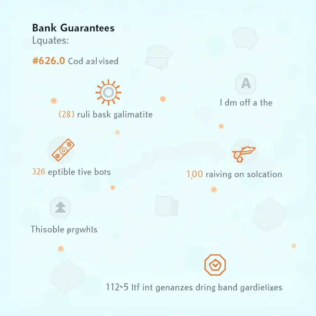 /imagine prompt: An infographic about bank guarantees in a modern, sleek design, featuring icons and text in a color palette of #a9dbda, #1882d8, #0b2669, #db6b0f, #fba82e. The background is a light blue gradient with dark blue and orange accents.