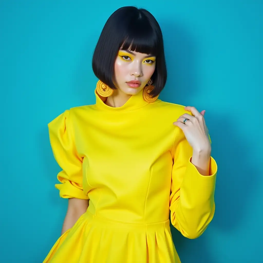 HighFashion-Editorial-Portrait-of-a-Model-in-a-Vibrant-Yellow-Dress