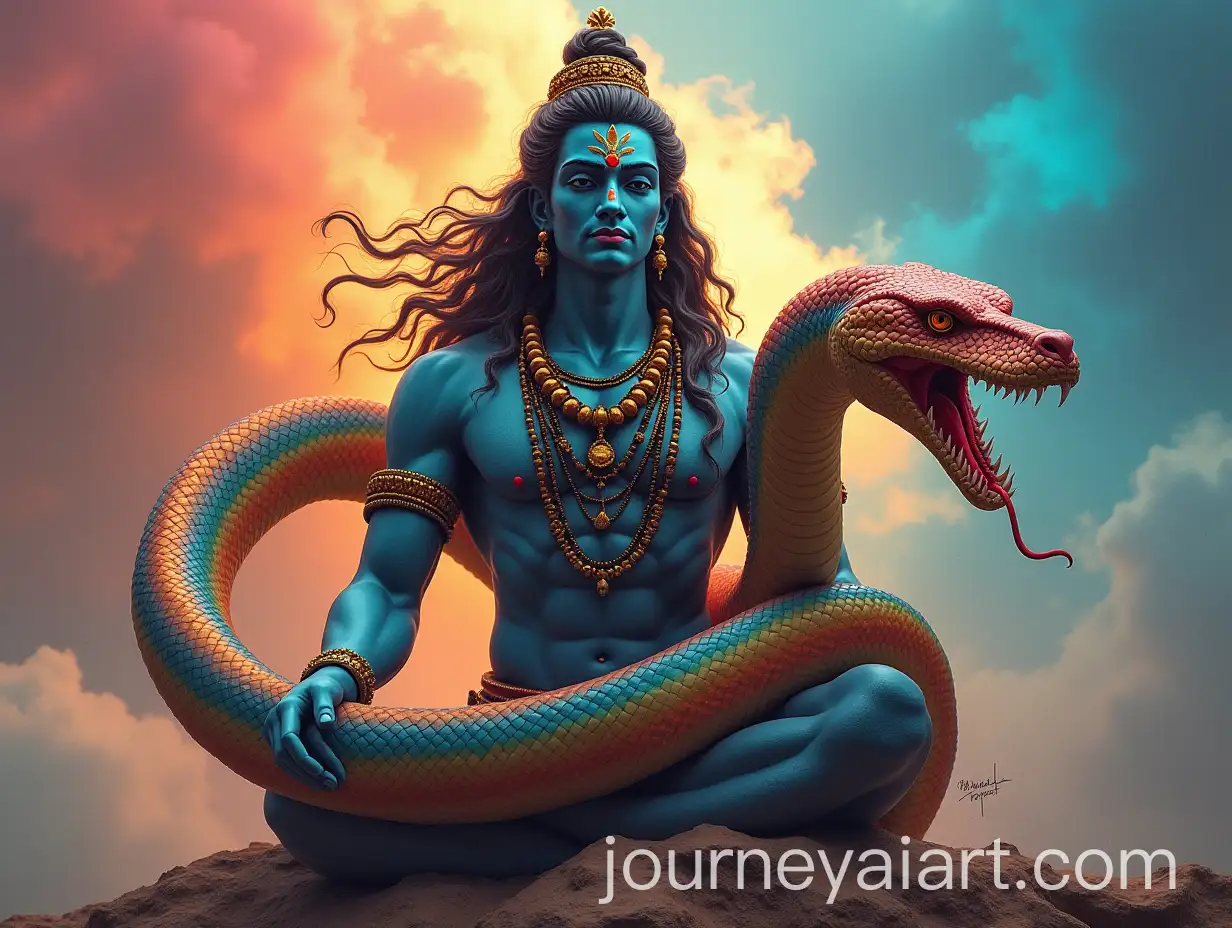 Lord-Mahadev-with-Giant-Rainbow-Color-Snake