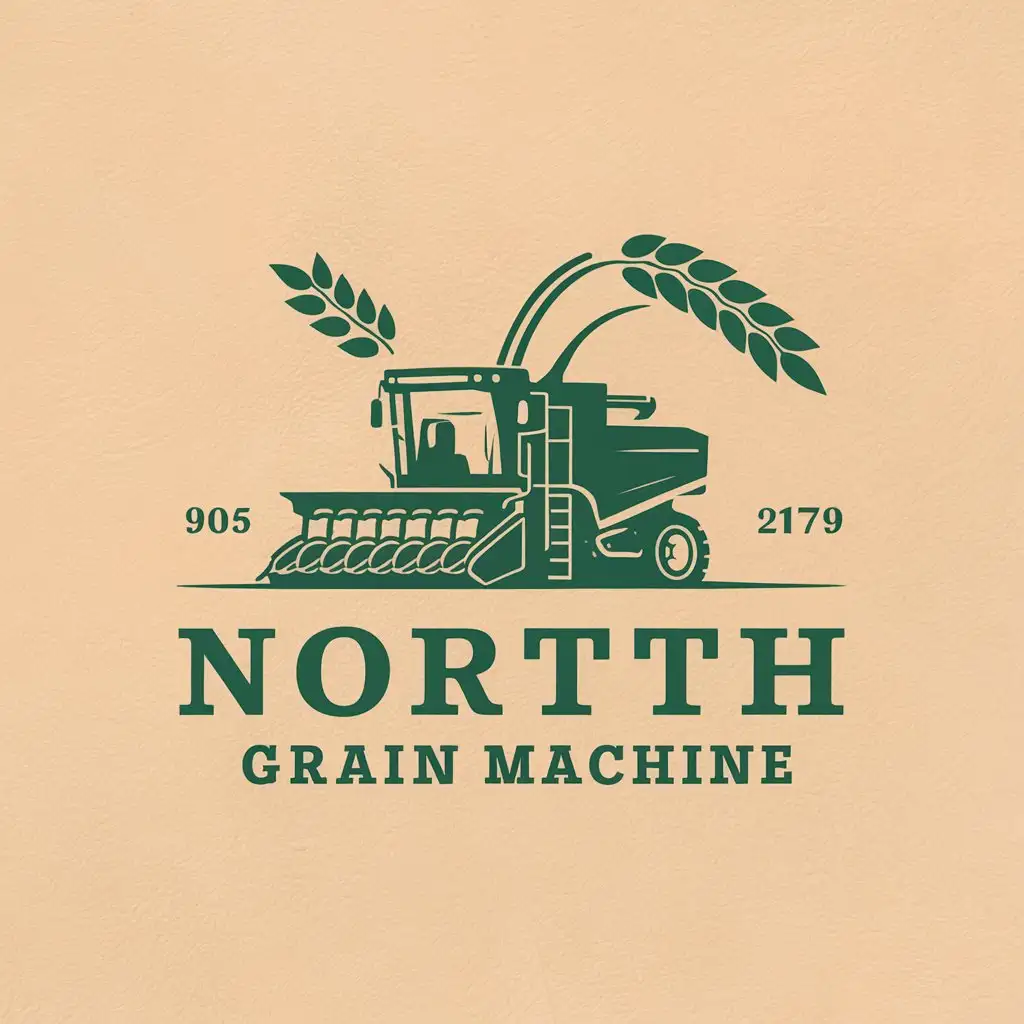 a vector logo design,with the text "north grain machine", main symbol:harvesting machine wheat ears,Moderate,be used in Technology industry,clear background