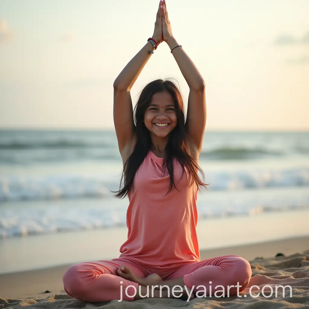 Young-Indian-Girl-Practicing-Yoga-at-Seashore