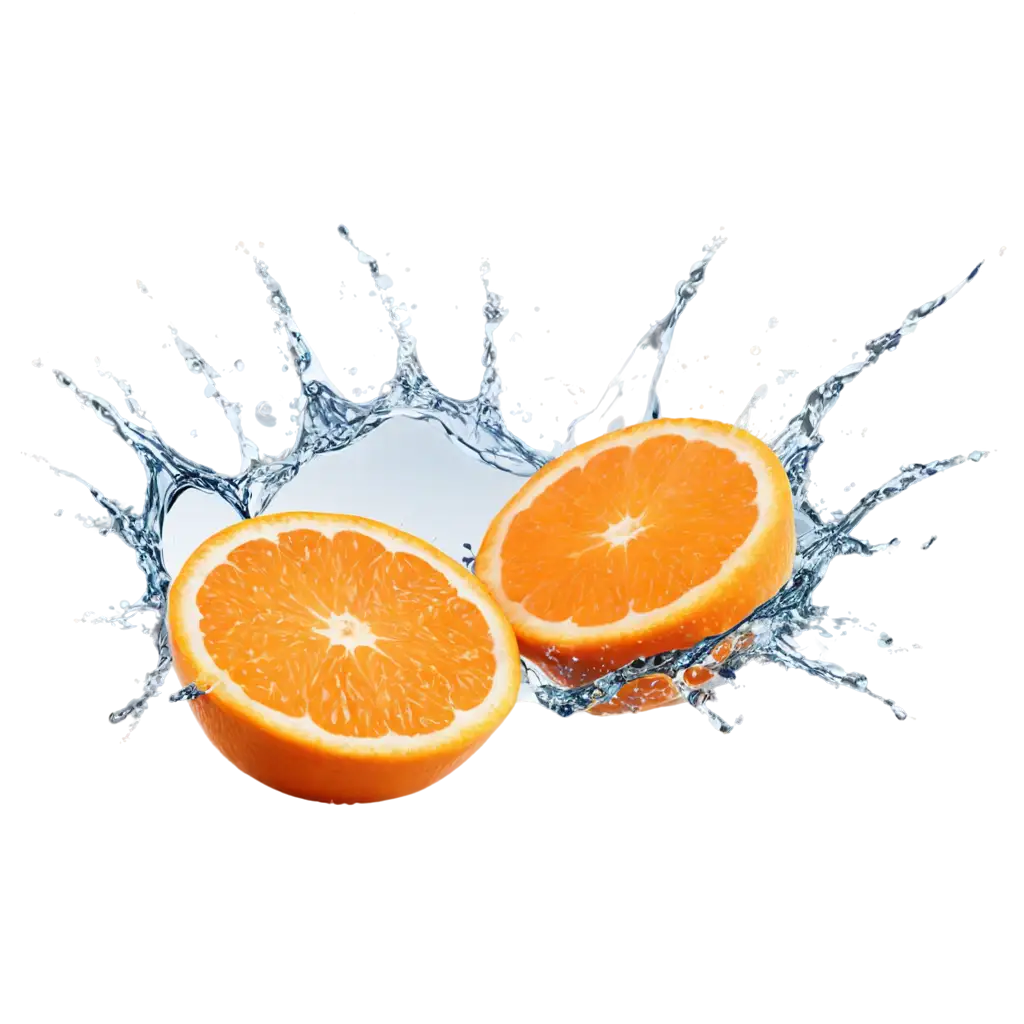 Fresh-Orange-Cut-in-Half-Round-with-Water-Splashes-Vibrant-PNG-Image