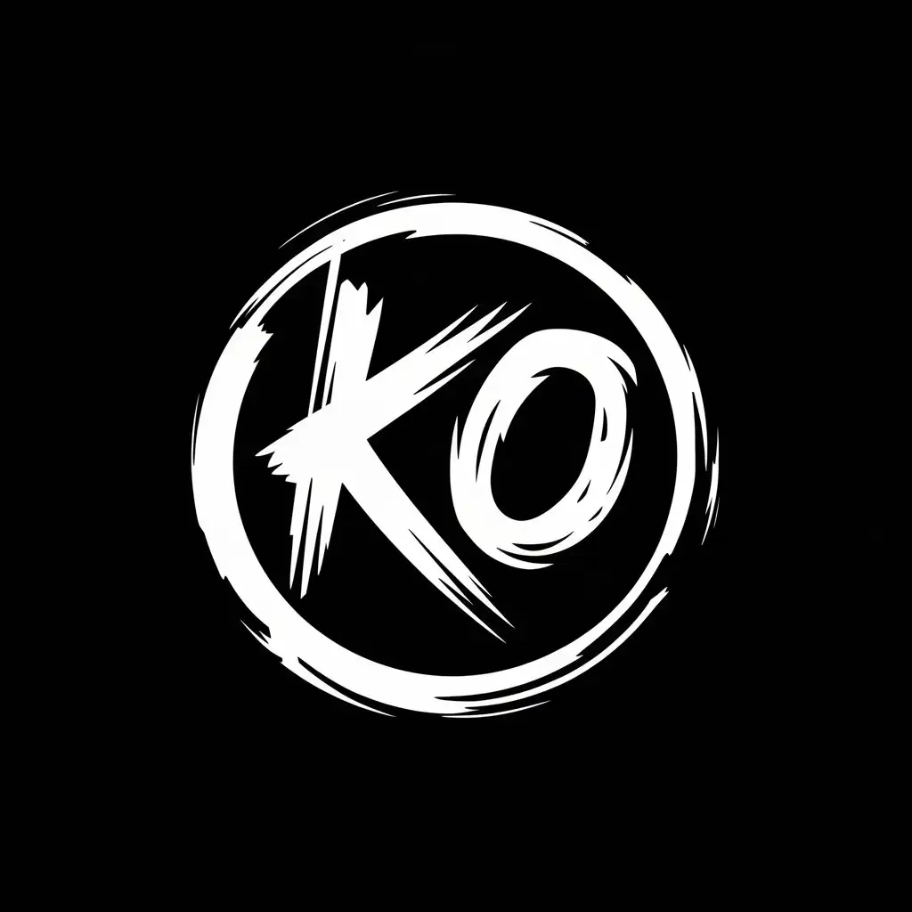 LOGO Design for KO Bold HandDrawn Brushstroke Font with High Contrast for Entertainment