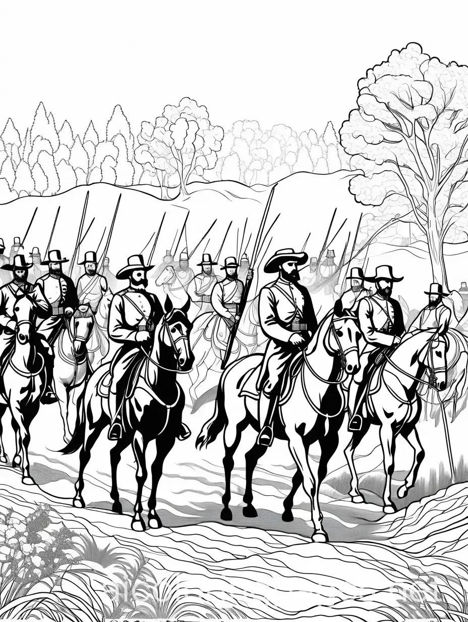 civil war american 1861, Coloring Page, black and white, line art, white background, Simplicity, Ample White Space