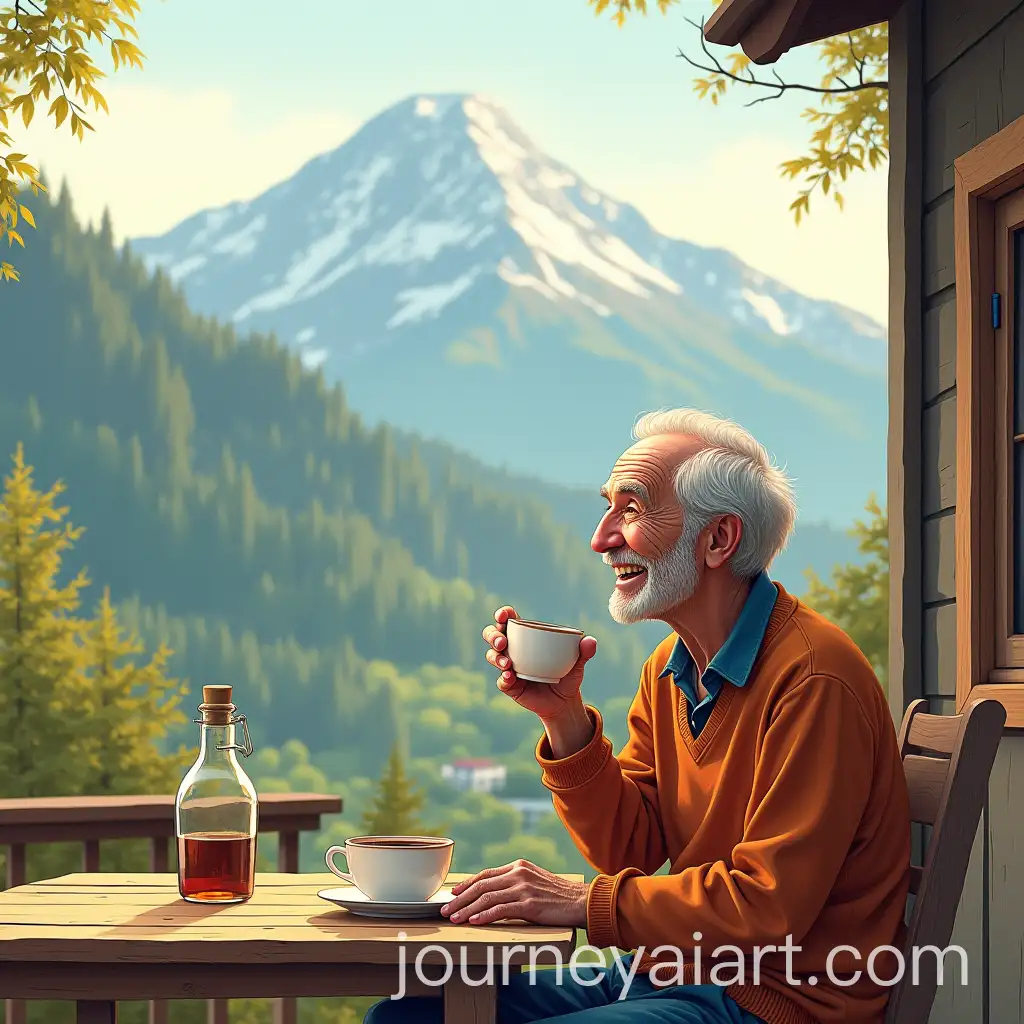 Old-Man-Enjoying-Morning-Coffee-on-Terrace-with-Mountain-View
