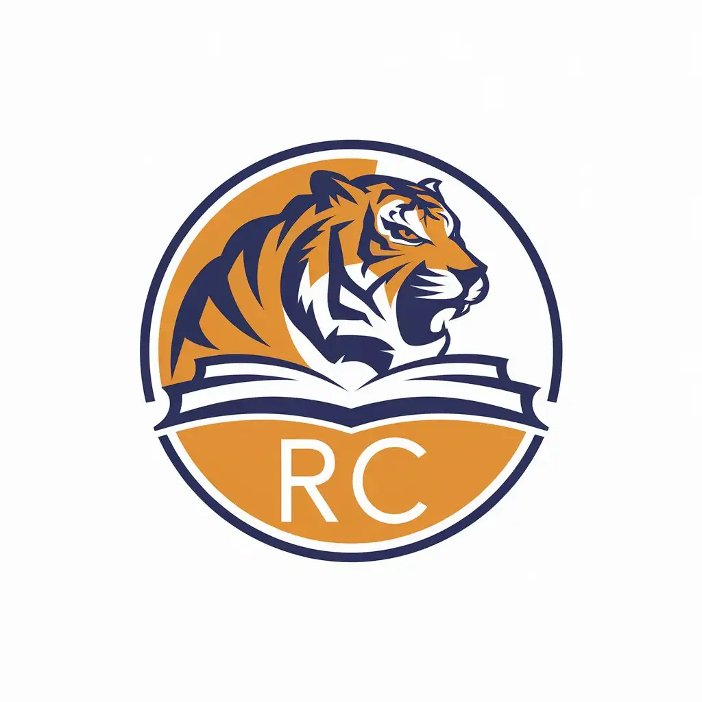 a vector logo design,with the text "RC", main symbol:tiger, book,Moderate,be used in Education industry,clear background