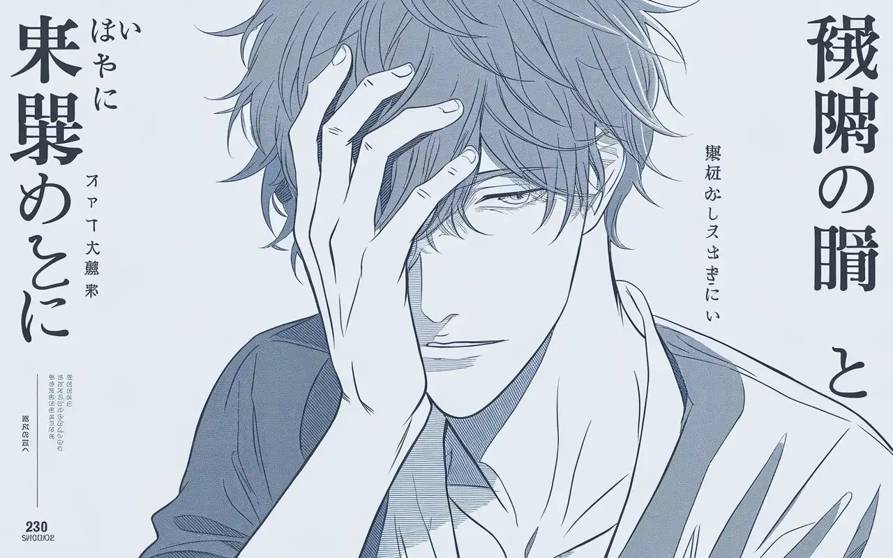 Melancholic-Manga-Character-with-Hand-Covering-Face-in-Minimalist-Style