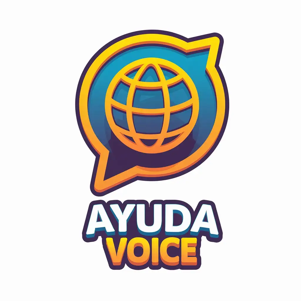 LOGO Design for Ayuda Voice 3D World Globe in Speech Bubble Cartoonish Style on White Background