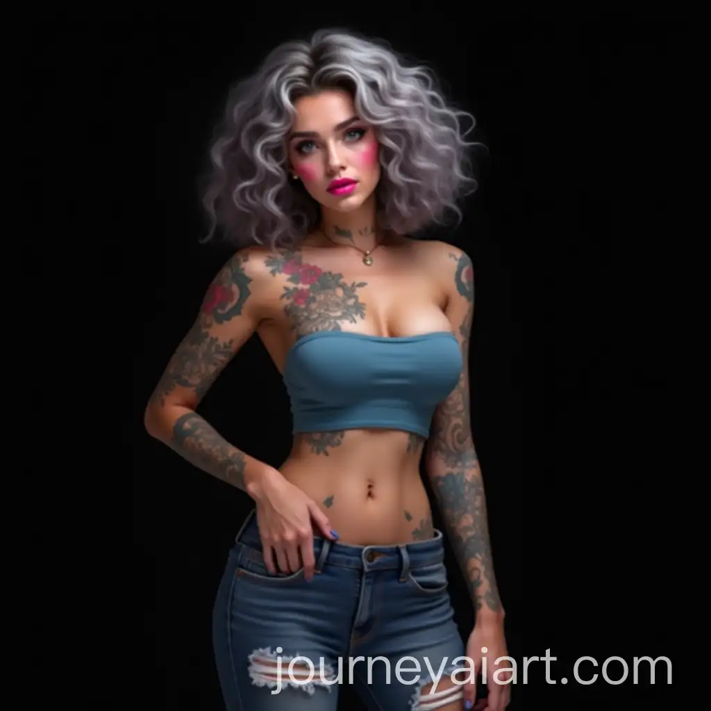 Portrait-of-a-Sad-Beautiful-Girl-with-Tattoos-and-Pink-Makeup