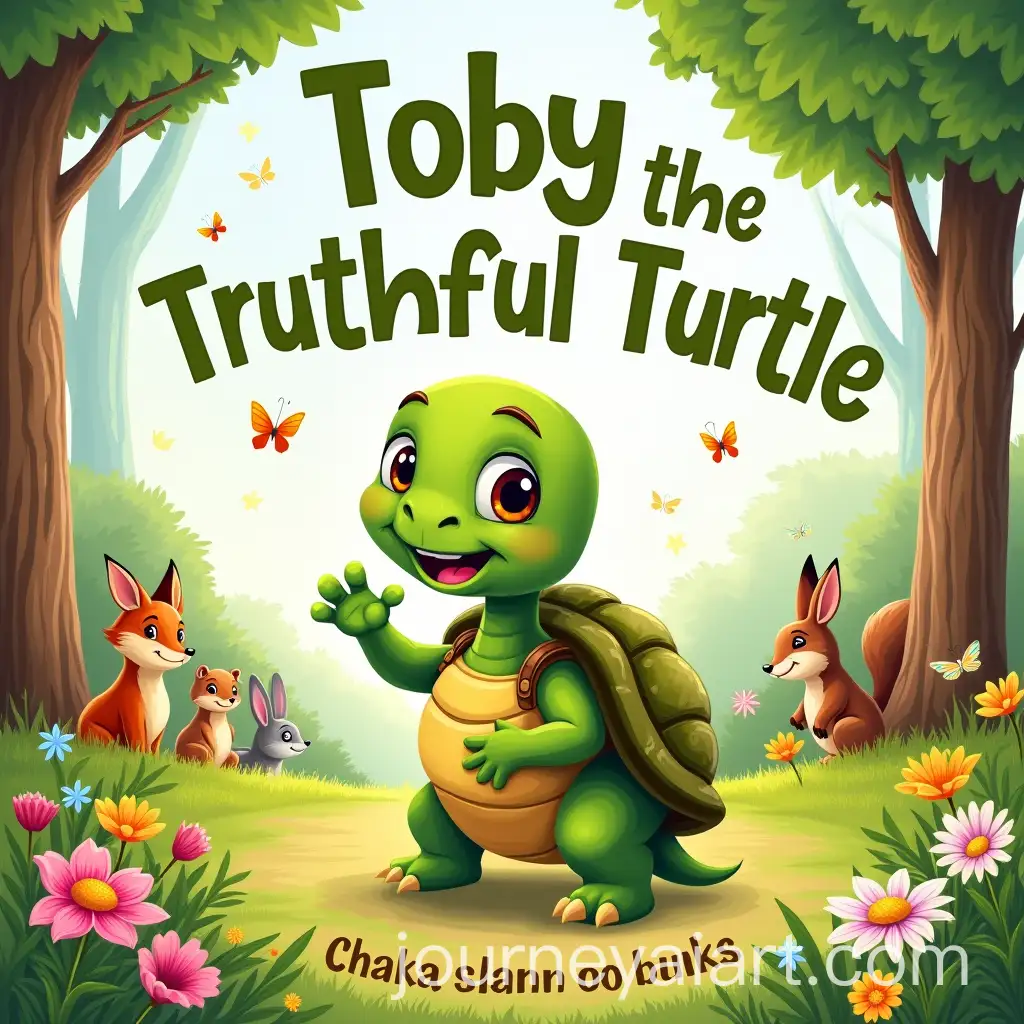 Toby-the-Truthful-Turtle-Childrens-Book-Cover-in-a-Sunny-Forest-Clearing