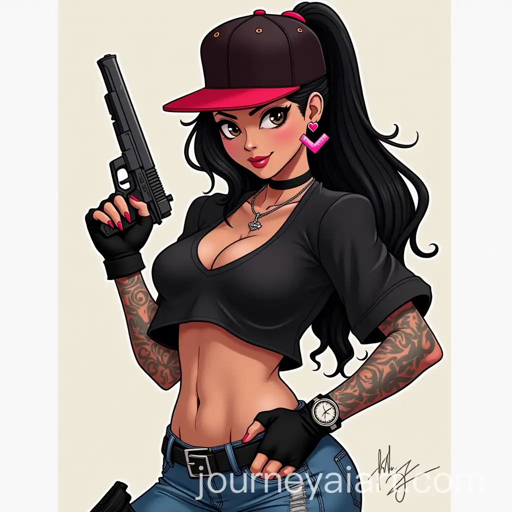 Stylish-Woman-with-Chicago-Bulls-Snapback-Strong-Physique-and-Bold-Accessories