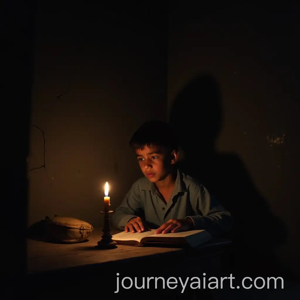 AI-Art-Prompt-ExpansionPoor-Boy-Studying-by-Candlelight-in-a-Dark-Cracked-Room
