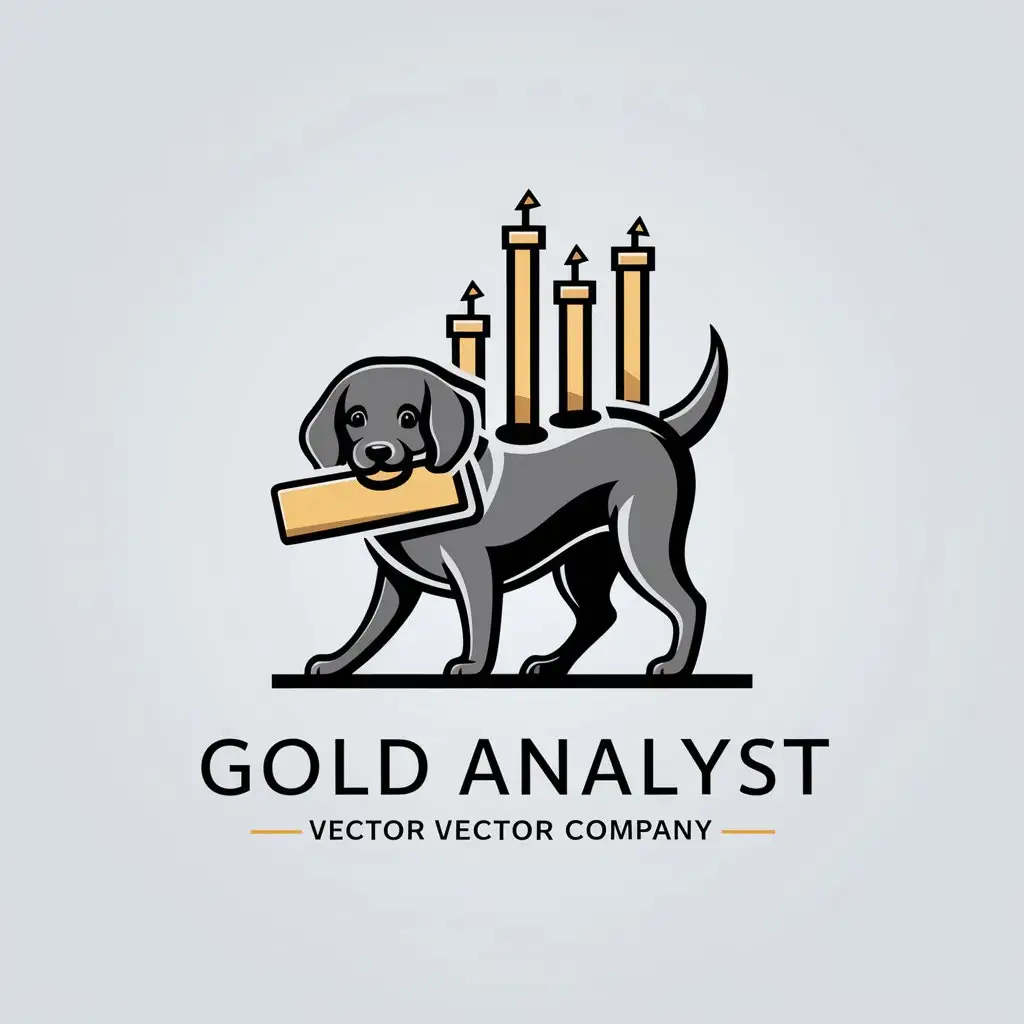 LOGO Design for Gold Analyst Dog with Trading Candlesticks Holding Gold Bar for Education Industry