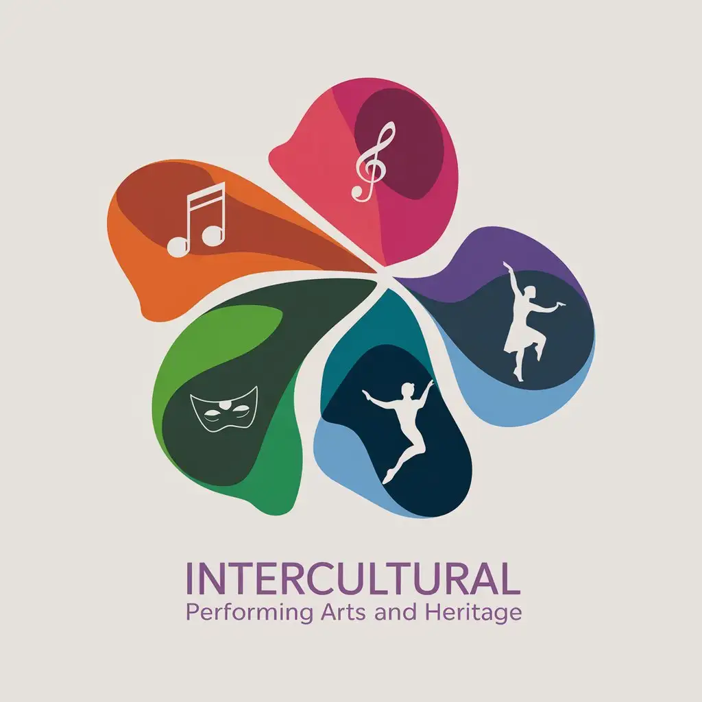 LOGO Design for Intercultural Performing Arts and Heritage Flowing Shapes with Vibrant Colors and Subtle Performing Arts Symbols