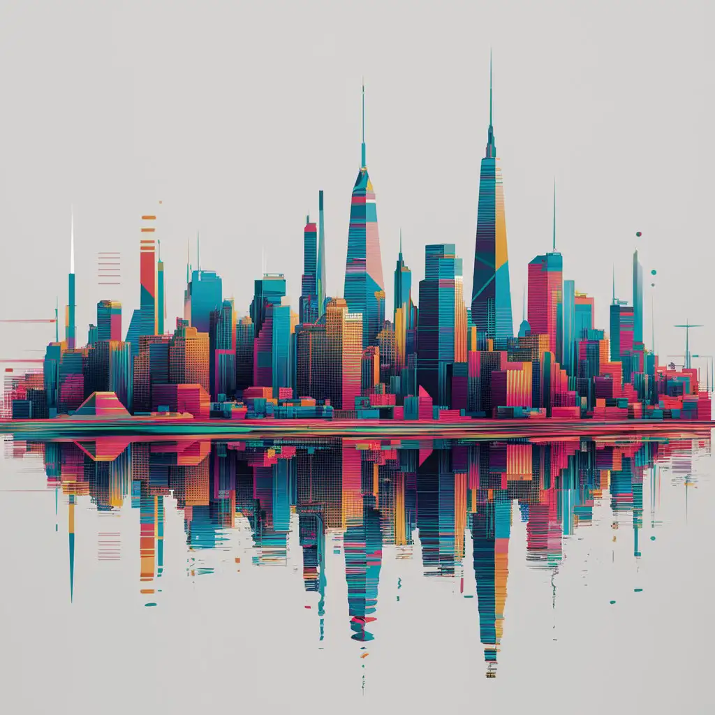 Abstract Illustration of New York City in Vibrant Colors on White Background