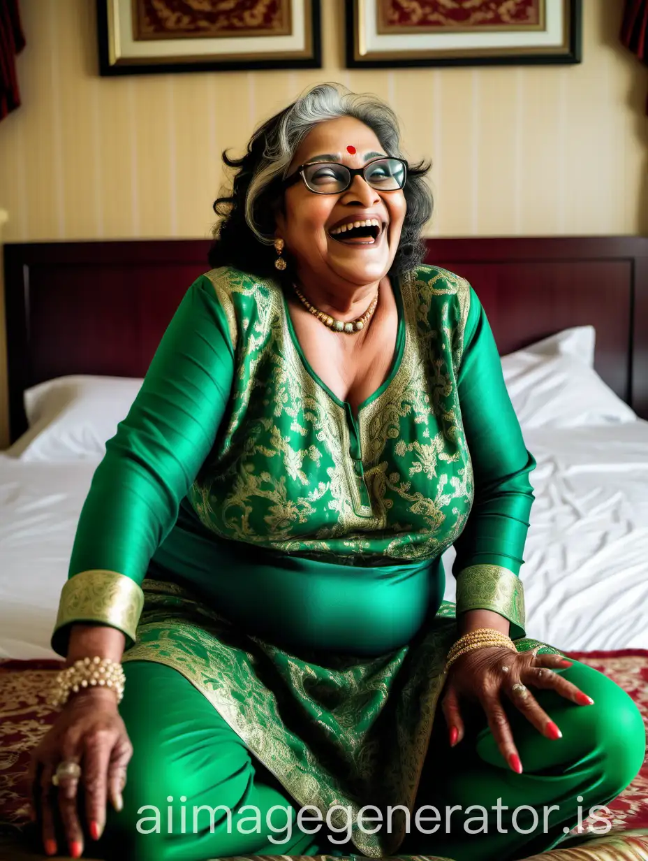 Happy-Bangladeshi-Muslim-Woman-Laughing-with-Milk-Glass-on-Luxurious-Bed