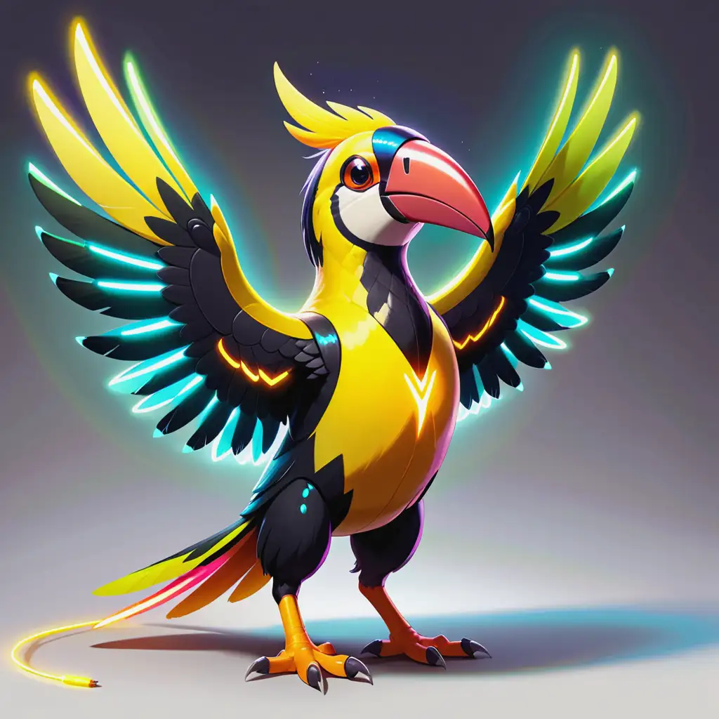 Neon Wings Yellow Electric Tucan Bird in Pokemon Style