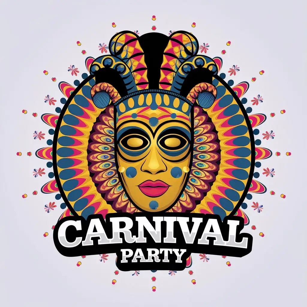 LOGO Design for Carnival Party African Mask Psychedelic Theme with Clear Background