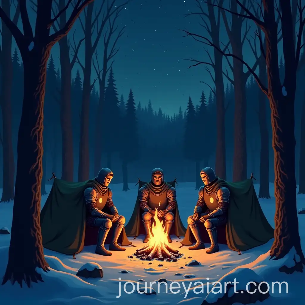 Knights-Setting-Campfire-in-Dark-Fantasy-Forest