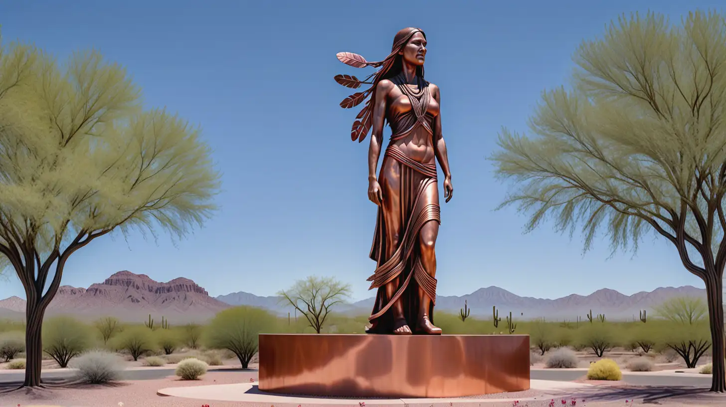 Giant Copper Native American Woman Monument in Southern Arizona Desert