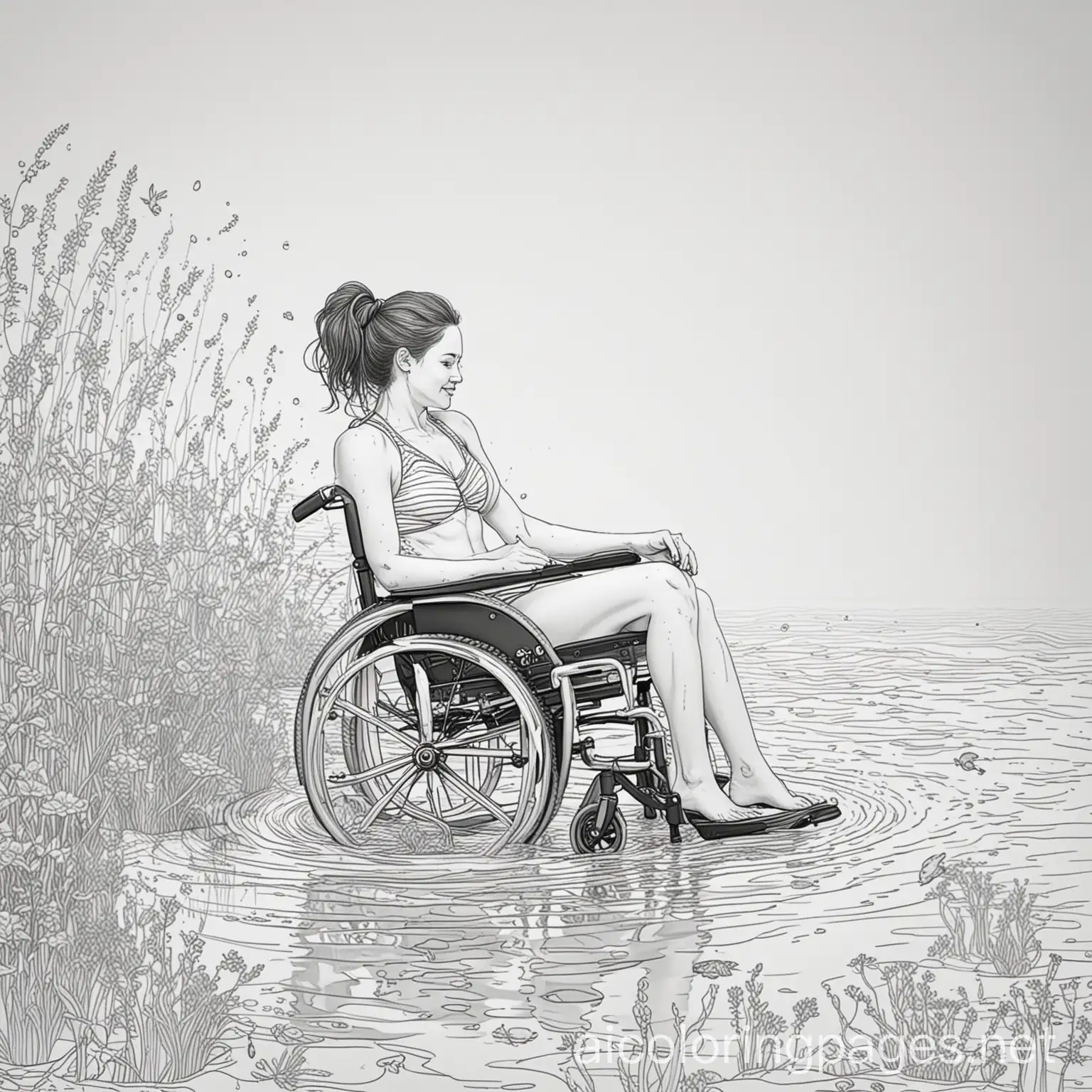 Floating-Wheelchair-Coloring-Page-for-Kids-Disabled-Woman-in-Swimsuit