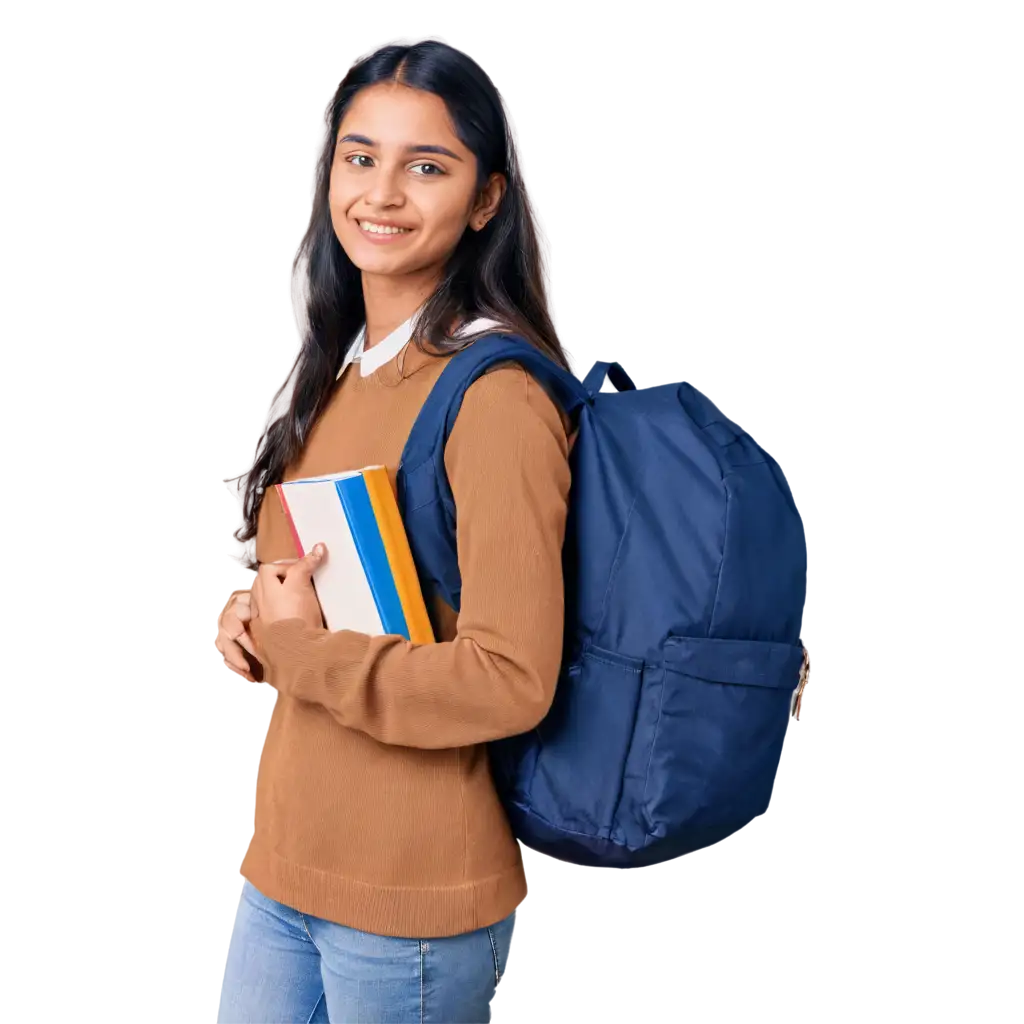 Indian-College-Student-Girl-in-Uniform-with-Books-PNG-Image-for-Educational-and-Creative-Use