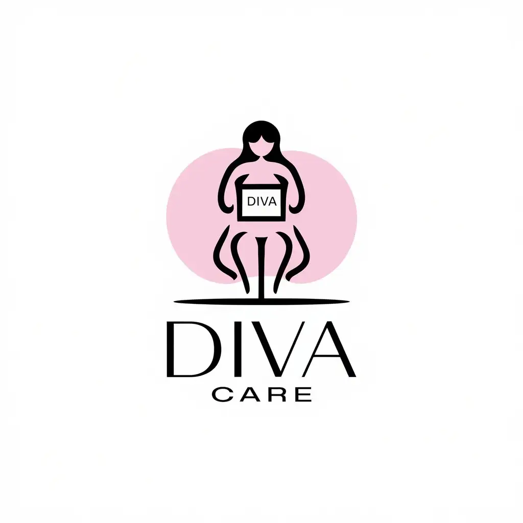 a vector logo design,with the text "DIVA CARE", main symbol:a naked girl holding a box named Diva,Moderate,be used in medical_equipment and beauty industry,clear background