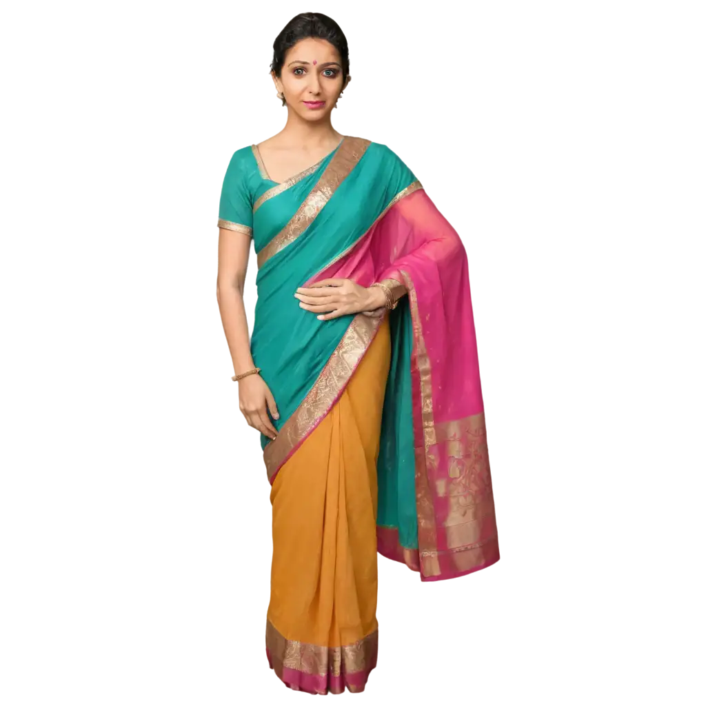 52YearOld-Lady-in-33CCCC-Color-Saree-PNG-Image-for-Versatile-Usage