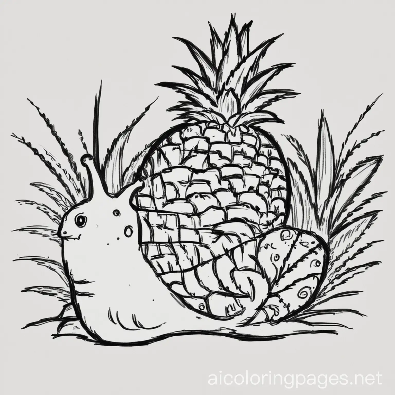 Snail-and-Pineapple-Coloring-Page-Black-and-White-Line-Art