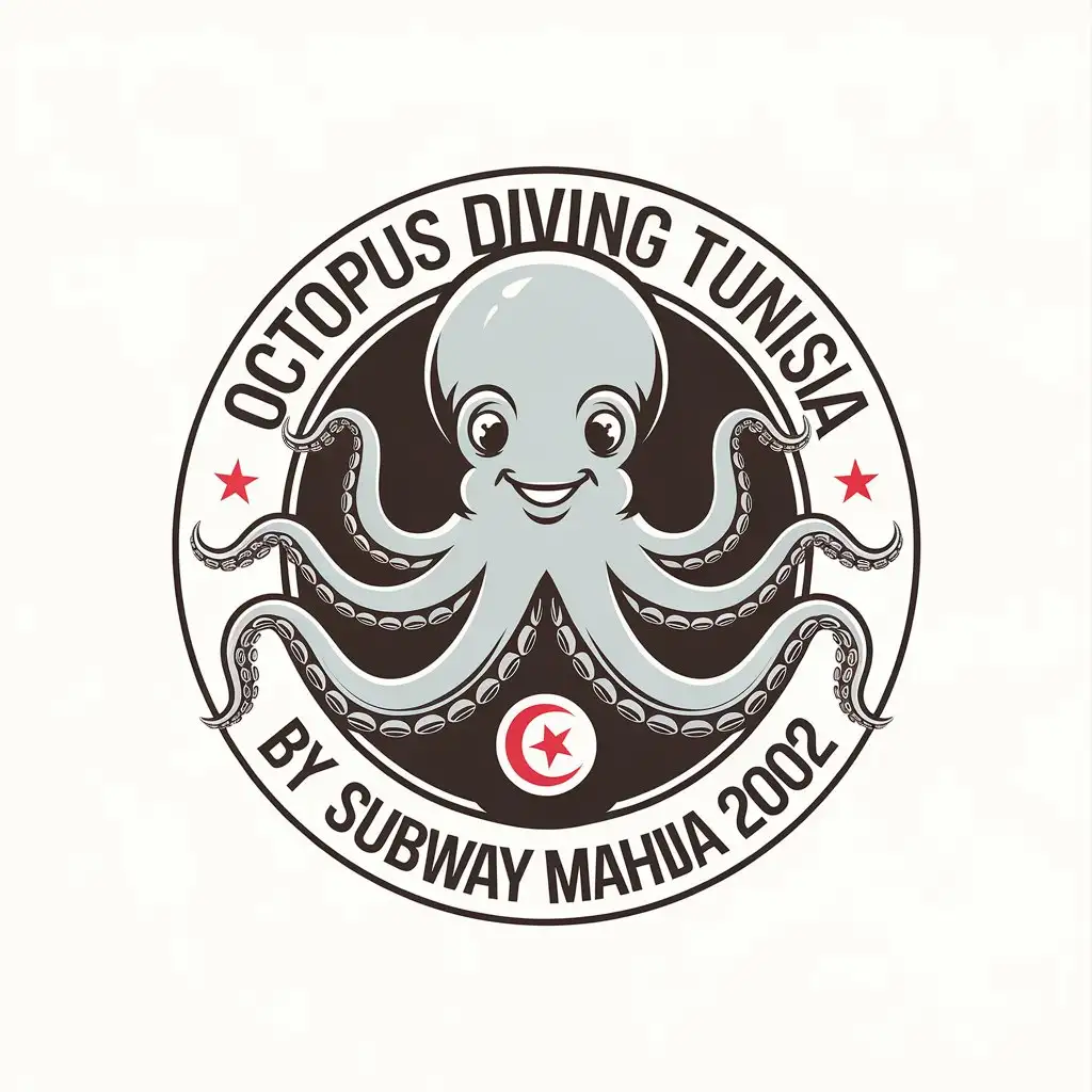 LOGO Design for Octopus Diving Tunisia Friendly Octopus with Star and HalfMoon Elements