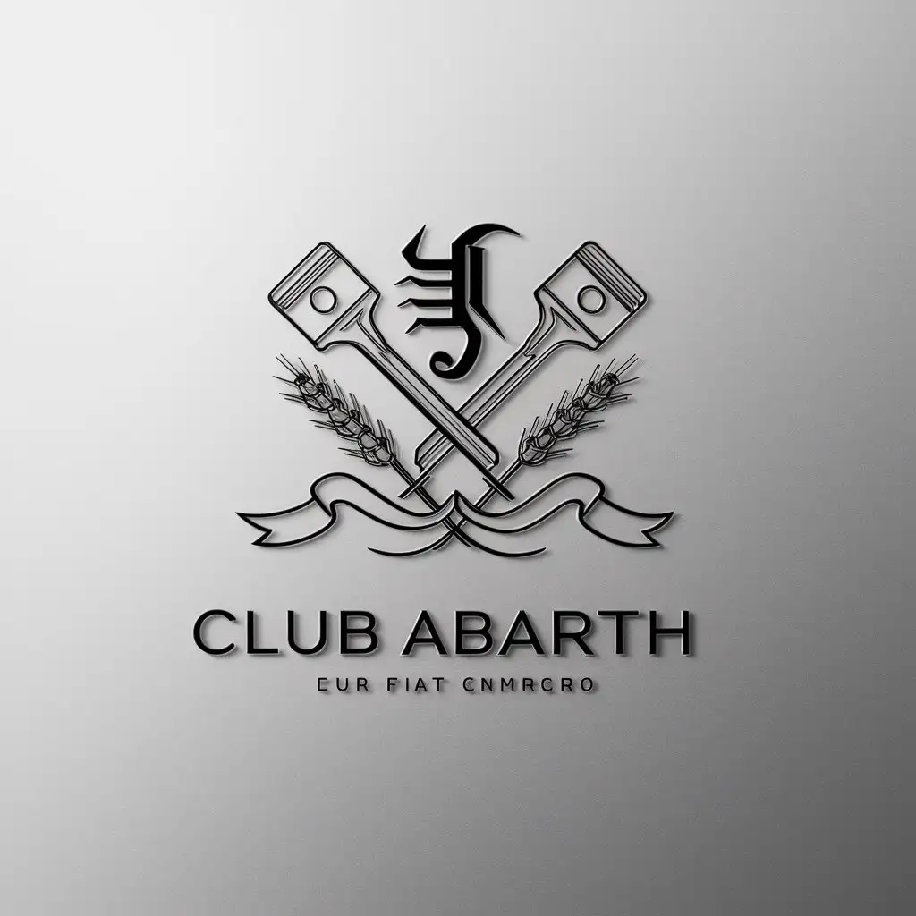 a logo design,with the text "Club Abarth", main symbol:Scorpio, Fiat logo, two crossed pistons, intertwined with wheat stalks and ribbons,Minimalistic,be used in Automotive industry,clear background