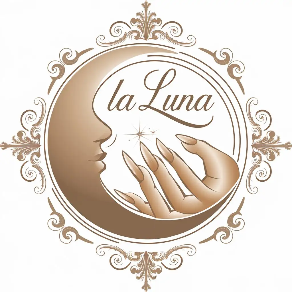 LOGO Design for La Luna Elegant Moon Womans Hand with Beautiful Nails for Beauty Spa Industry