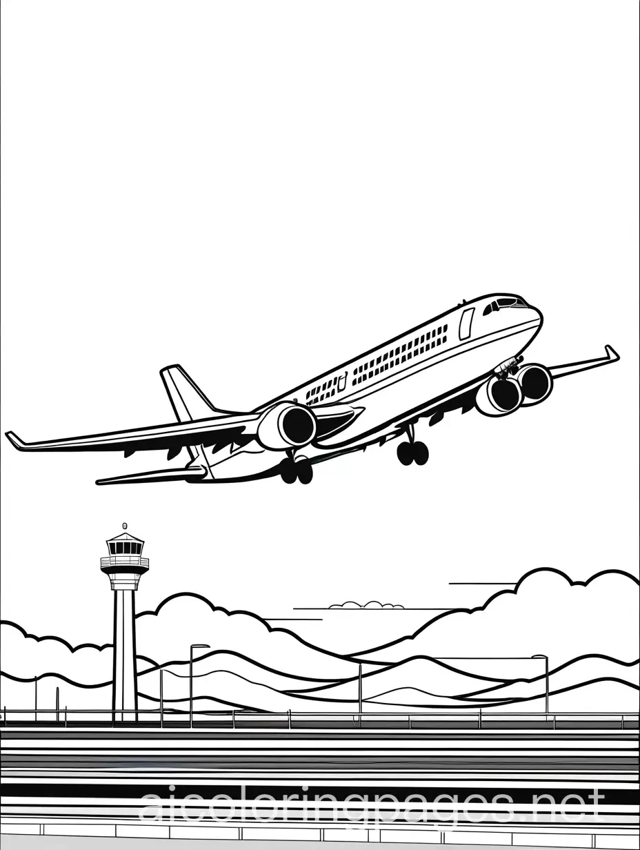 Airplane-Flying-Over-Airport-Coloring-Page