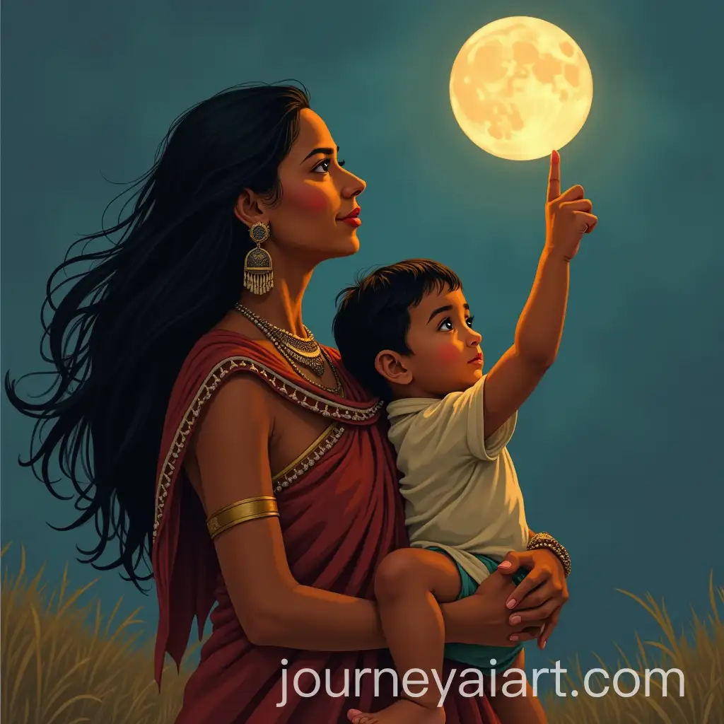 Indian-Mother-Showing-Moon-to-Baby-Boy